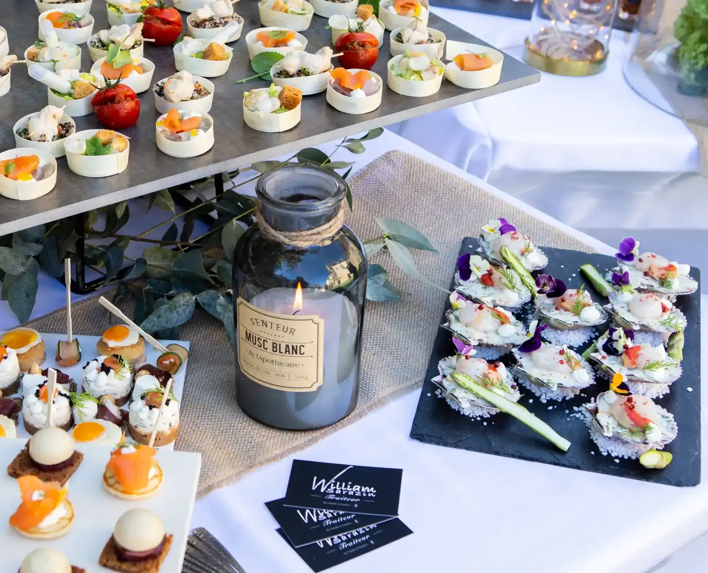 Table avec amuse-bouche, lors d'un mariage au Mans
